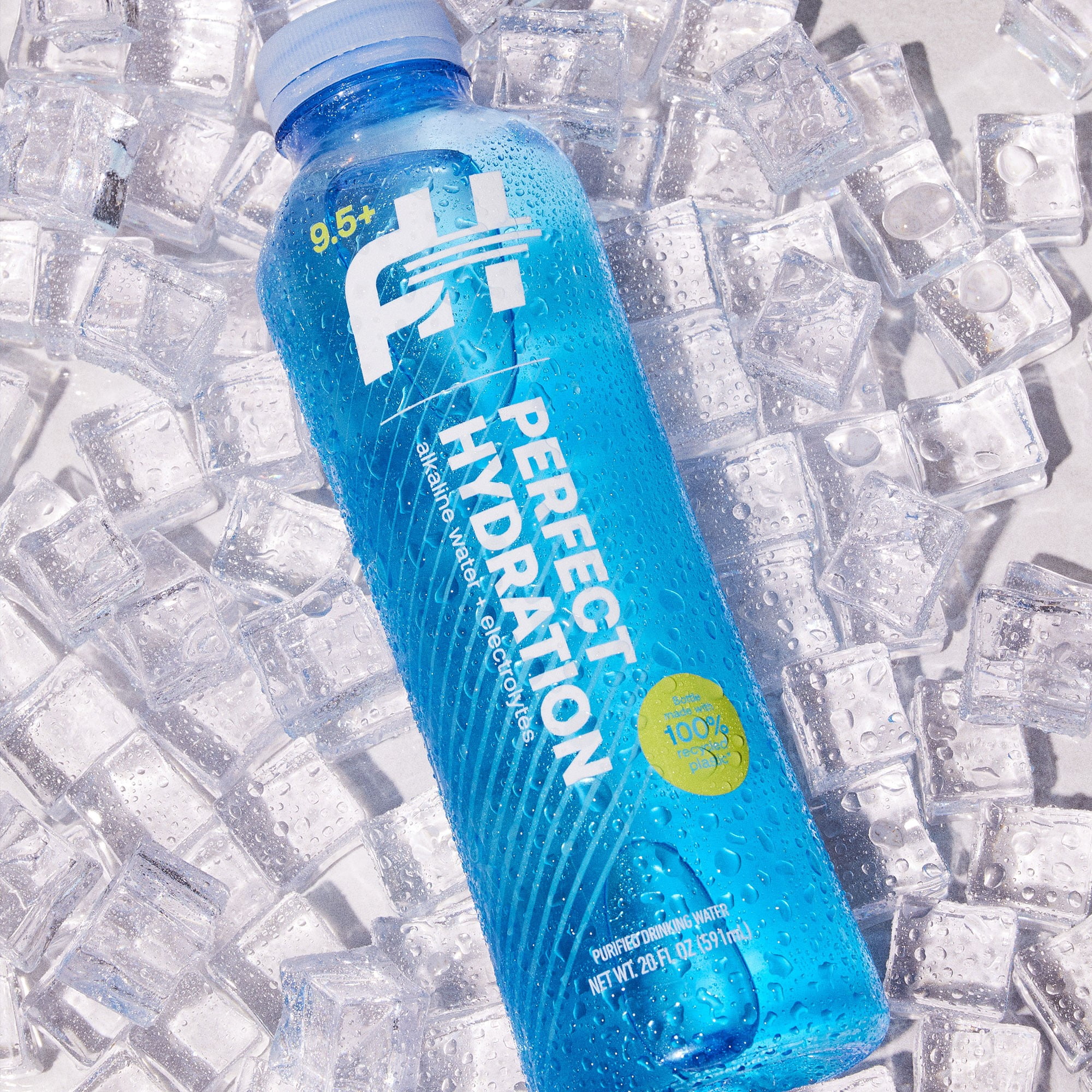 Perfect Hydration 9.5 pH Alkaline Water, Electrolytes for Taste, Bottles Made with 100% Recycled Plastic, 20 Fl Oz, Case of 24 Bottles, 3 Cases