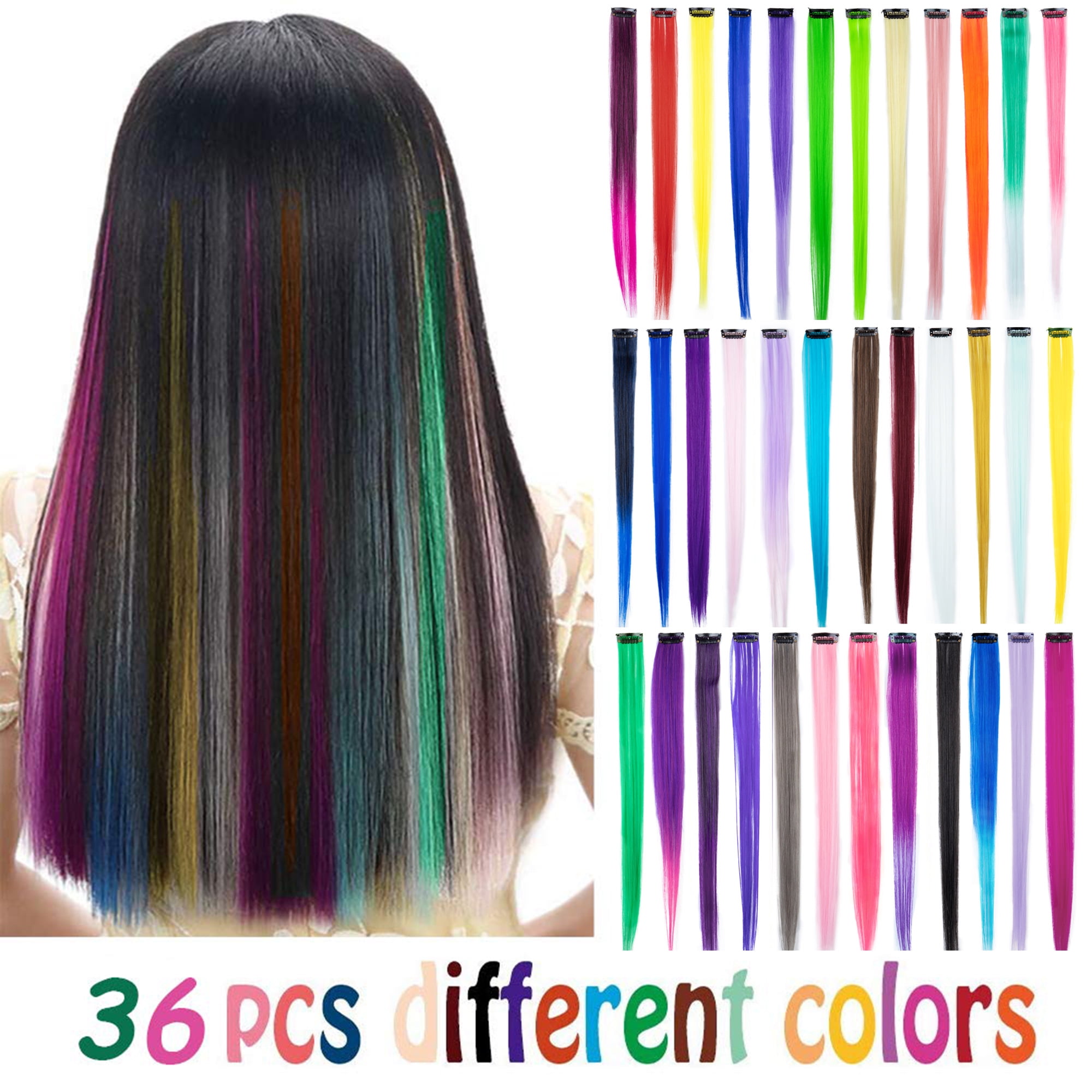 FLORATA Colored Clip in Hair Extensions, Colorful Straight Long Hair