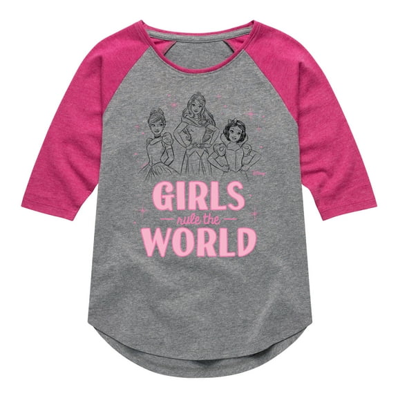 Disney Princess - Girls Rule The World - Toddler & Youth Girls Raglan Graphic T-Shirt