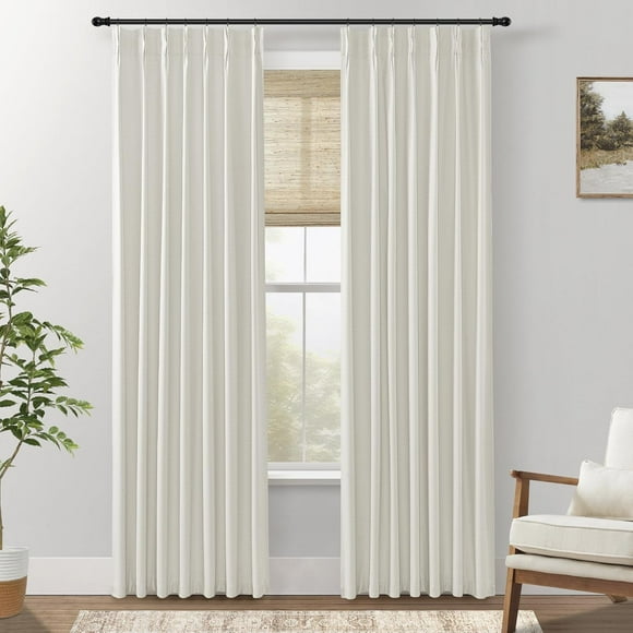 AIR-Natural Linen Blackout Pinch Pleated Curtains 90 Inches Long Floor to Ceiling Room Darkening Curtain 2 Panels Cream Cute Nursery Drapes with Hooks