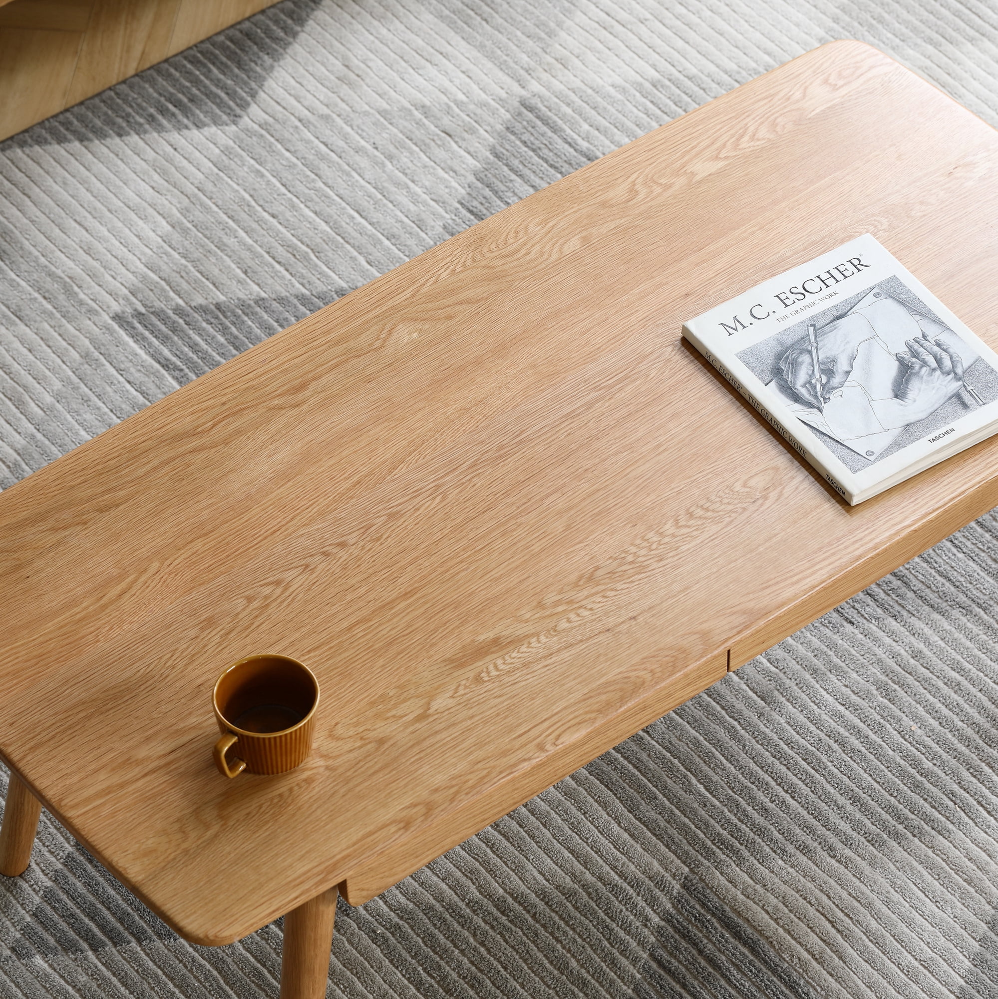 MAYEERTY Solid Wood Coffee Table – Natural Oak with Storage Shelf, Easy Assembly, Study Desk & Work from Home Desk