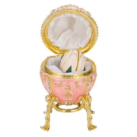 danila-souvenirs Faberge style Rosebud Egg / Trinket Jewel Box with Flower & Pendant 3.8'' (9.5 cm) pink