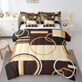 thumbnail image 1 of YST Ensemble de Literie Géométrique Moderne 7 Pcs Taille Simple Rayures Marron Noir pour Enfants Adultes Cercles Rétro Tourbillons Décoration de Chambre Art Abstrait Couleur Drap Plat, 1 of 5