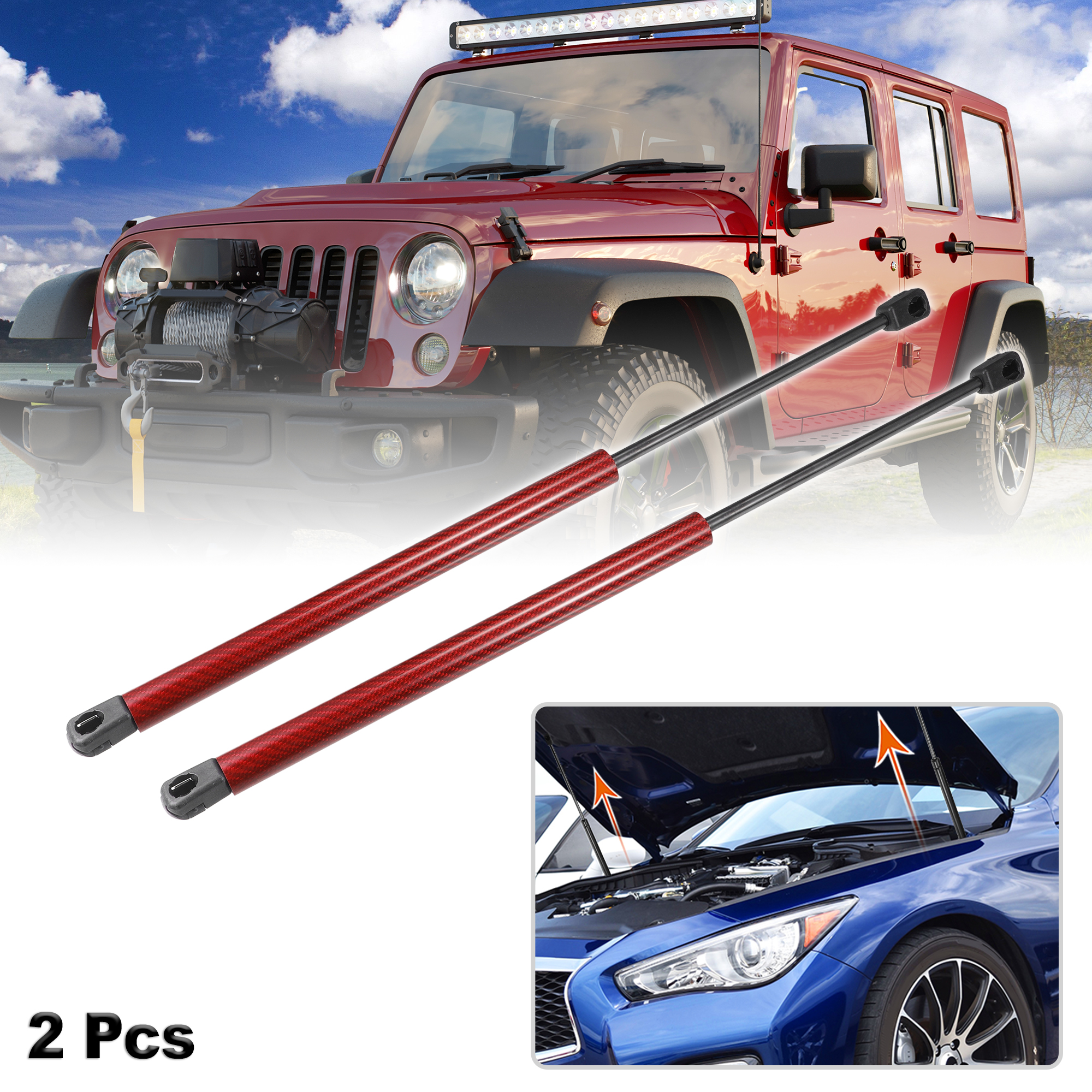 Unique Bargains 2Pcs Front Hood Lift Supports Struts for Jeep Wrangler (JK) 2007-2018 Red