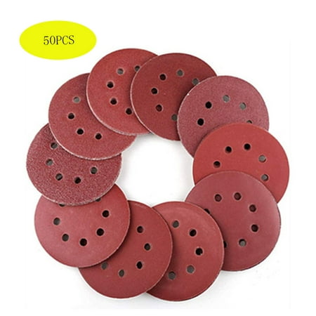 

50PCS 5 Inch Sanding Disc 8 Hole Orbital Sander Pads 40/80/120/180/240/320/400/600 Grits Hook and Loop Sandpaper for Random Orbital Sander (for Woodworking or Automotive)