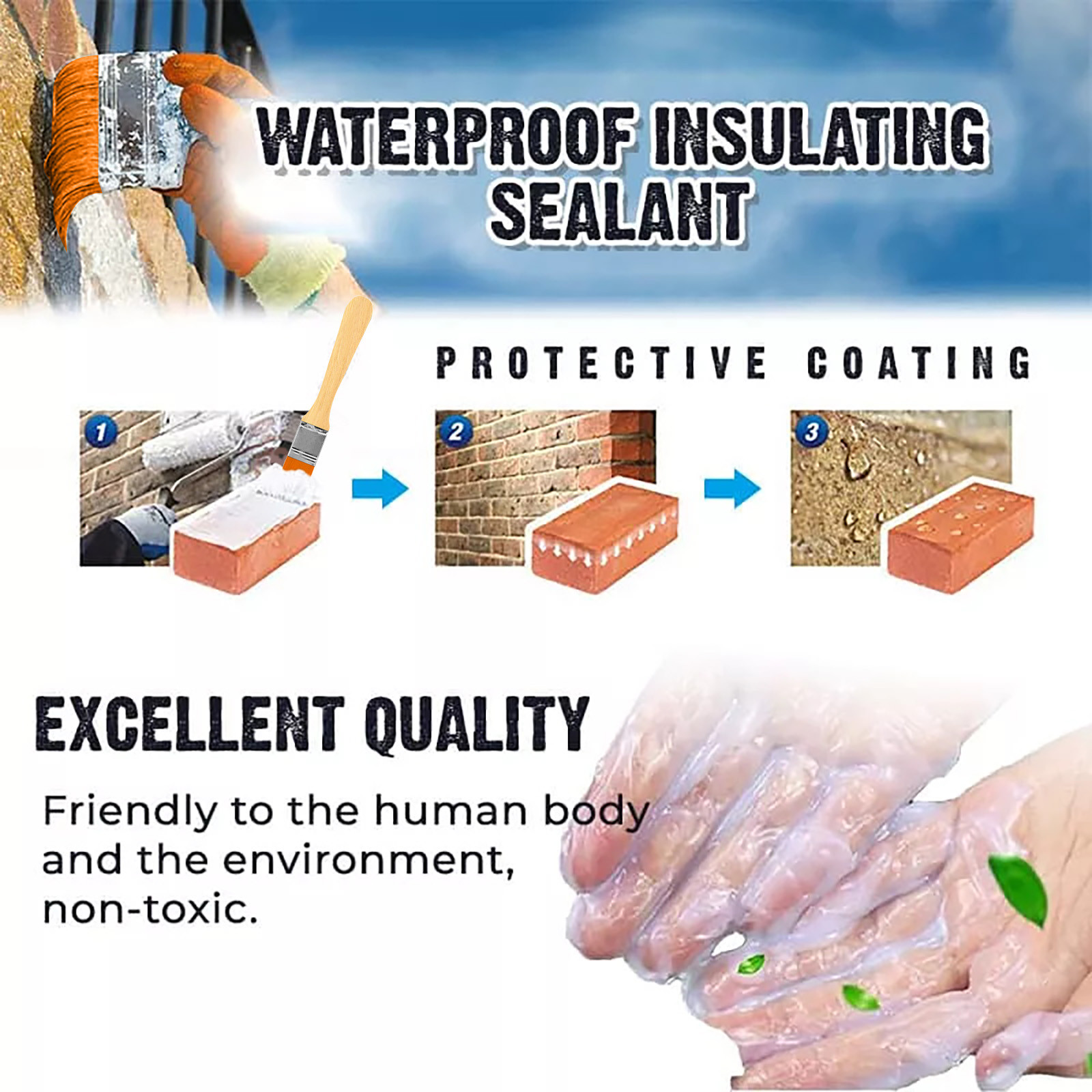 300ML Waterproof Insulation Sealant, Repair & Seal Cracks, Premium Polyurethane Construction Adhesive Spray with Brush, Rubber Sealant Coating for Repairing Joints, Pipes, Drains, Roofs, Windows