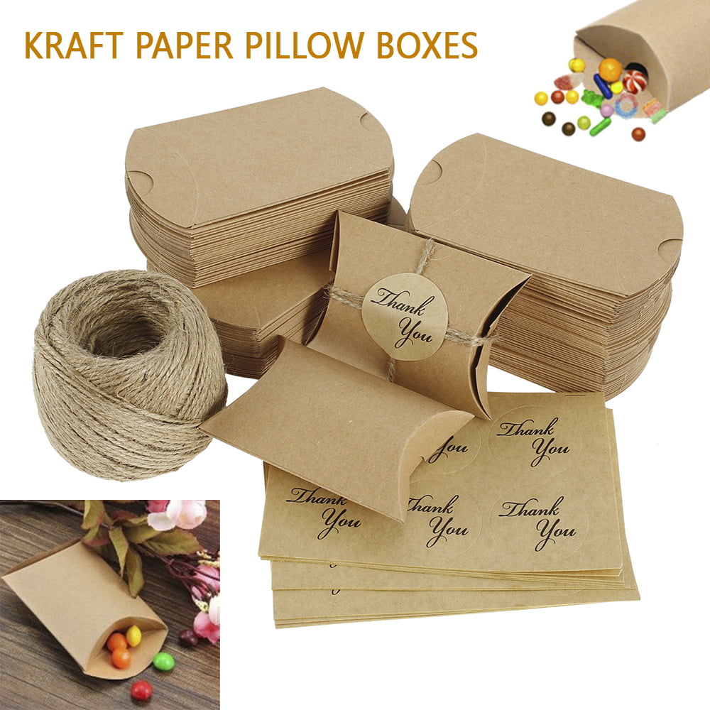 10Pcs Kraft Paper Pillow Twine Gift Storage Box Candy Boxes Wedding Party Favor 