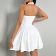 thumbnail image 4 of Women's White Halter Neck Backless Mini Dress Fit and Flare Skater Graduation Party Dress, 4 of 5
