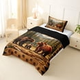 thumbnail image 2 of Manfei Sunset Bear Family Twin Comforter Sets,Wooded Pine Grid Bedding Set,Brown,Black Reversible,2-Piece,1 Comforter and 1 Pillowcase, 2 of 7