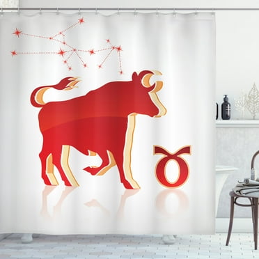 Ambesonne Zodiac Taurus Shower Curtain, Animal and Stars, 69"Wx70"L, Pale Orange Vermilion