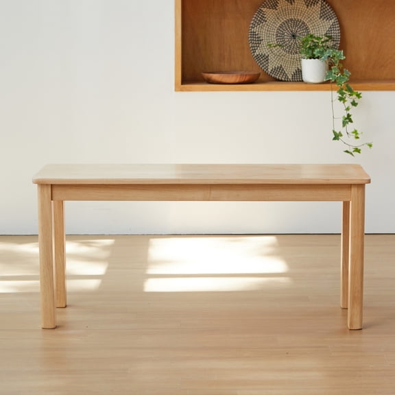 Livinia Cabin 37.4" Rectangular Wooden Dining Table / Mid Century Modern Malaysian Oak Entry Way Bench (Natural-Oak)