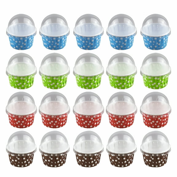 ACDANC 2026 New 100 Pcs Creative Cake Cups Medium Size Paper Ice Cream Cup Heat Resistant Dessert Container with Lid for Yogurt Mousse (Random Color)