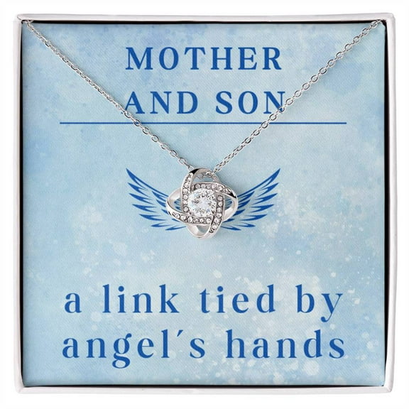 Mom Christmas Gifts from Son Mother Son Necklace Mom Birthday Gift from Son A Link Tied By Angels Hands Mom Love Knot Necklace