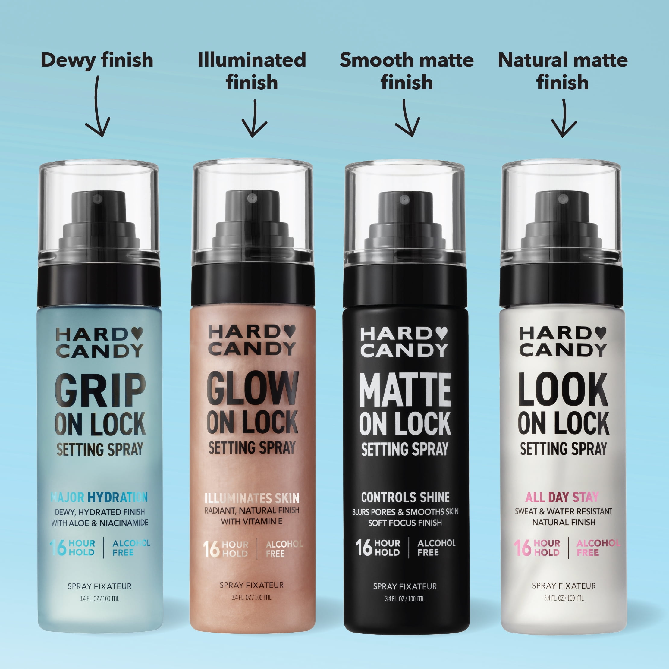 Hard Candy Grip On Lock Vaporisateur fixateur, sans alcool, tenue pendant 16 heures, fini rosé, hydratant 3.4 fluid ounces