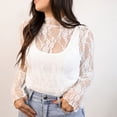 thumbnail image 4 of Dolkfu White Women'S Tops Lace Long Sleeve Crew Neck Pull-on Romance Fashion Solid Modern Blouses & Tops White,L, 4 of 5
