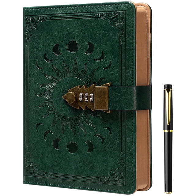 Lock Journal ZXHQ, tamaño A5, 240 páginas, con bolígrafo, recargable, color verde oscuro