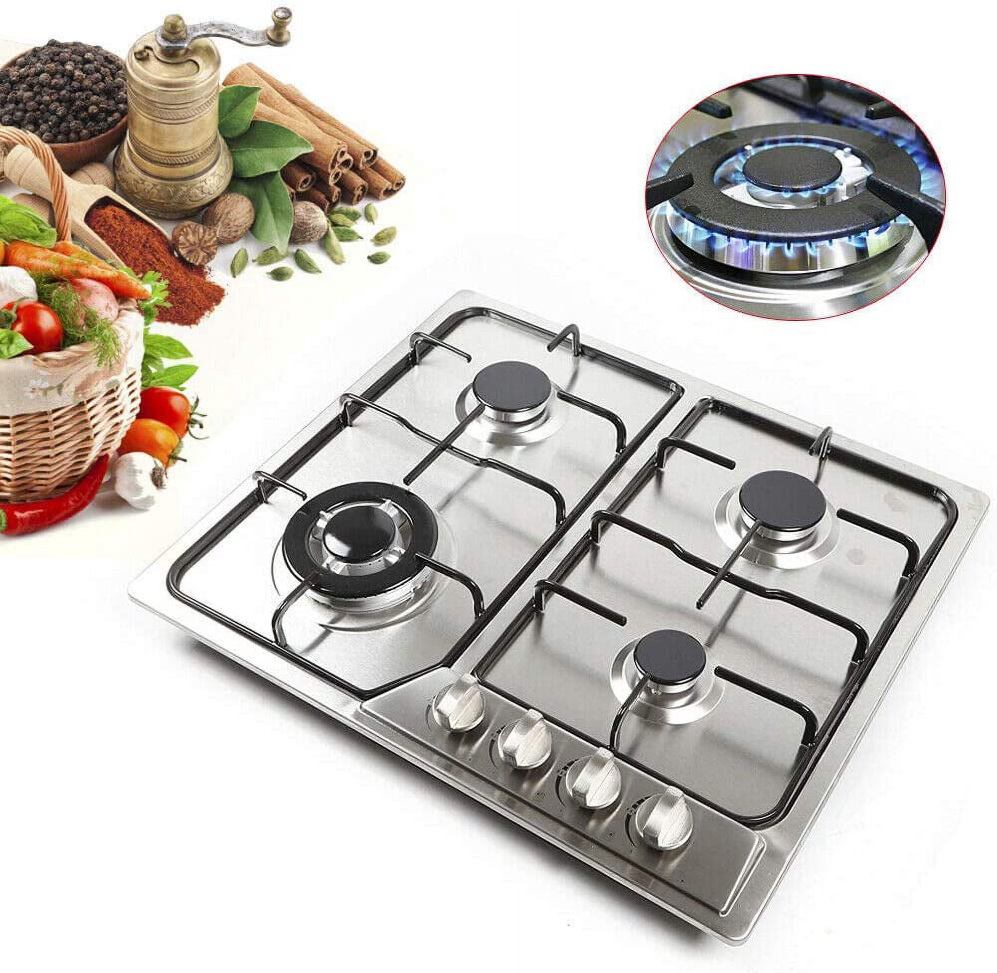 Kitchen Gas Cooktop, 23" Portable Stainless Steel Burners Stove, Built-in 4 Burner Cooking Cooktop