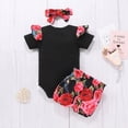 thumbnail image 5 of Girls Outfits Short Sleeved Cartoon Ruffle Bodysuit + Shorts + Headband 3Pc Set, 5 of 8