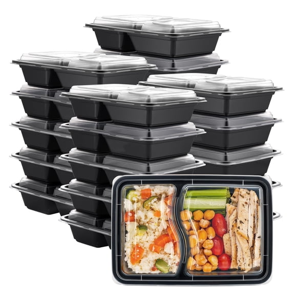 Recipientes para preparación de comidas, paquete cómodo de 800 ml, 2 compartimentos, 50 unidades