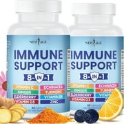 NEW AGE 8 in 1 Immune Support Booster Supplement with Echinacea, Vitamin C and Zinc 50mg, Vitamin D 5000 IU, Turmeric Curcumin & Ginger, B6, Elderberry 120 Count (Pack of 2)