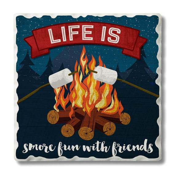 Absorbent Stone Tumbled Tile Coasters, Life is Smore Fun, Set of 4