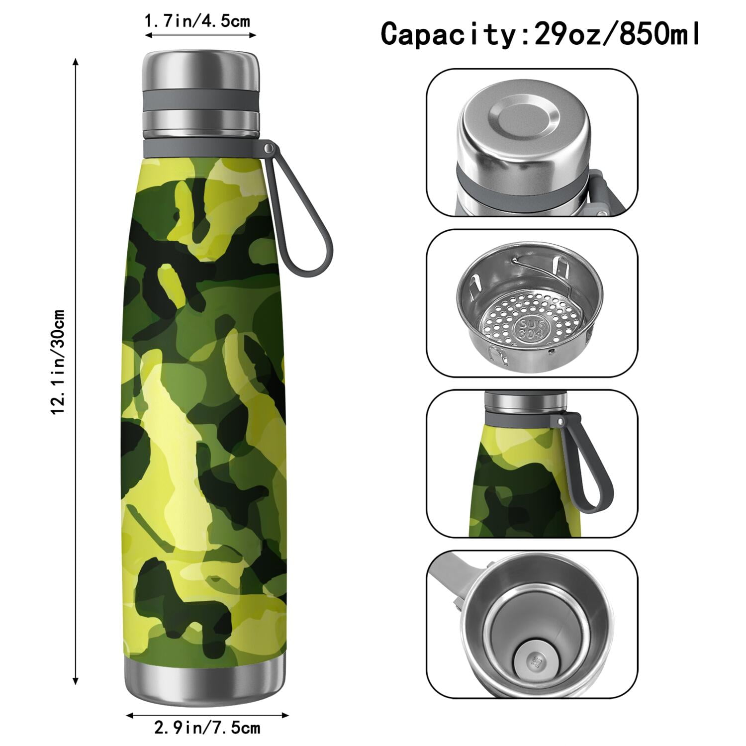 29oz Insulated Water Bottle with Tea Infuser, Stainless Steel Travel Mug, Camouflage Print