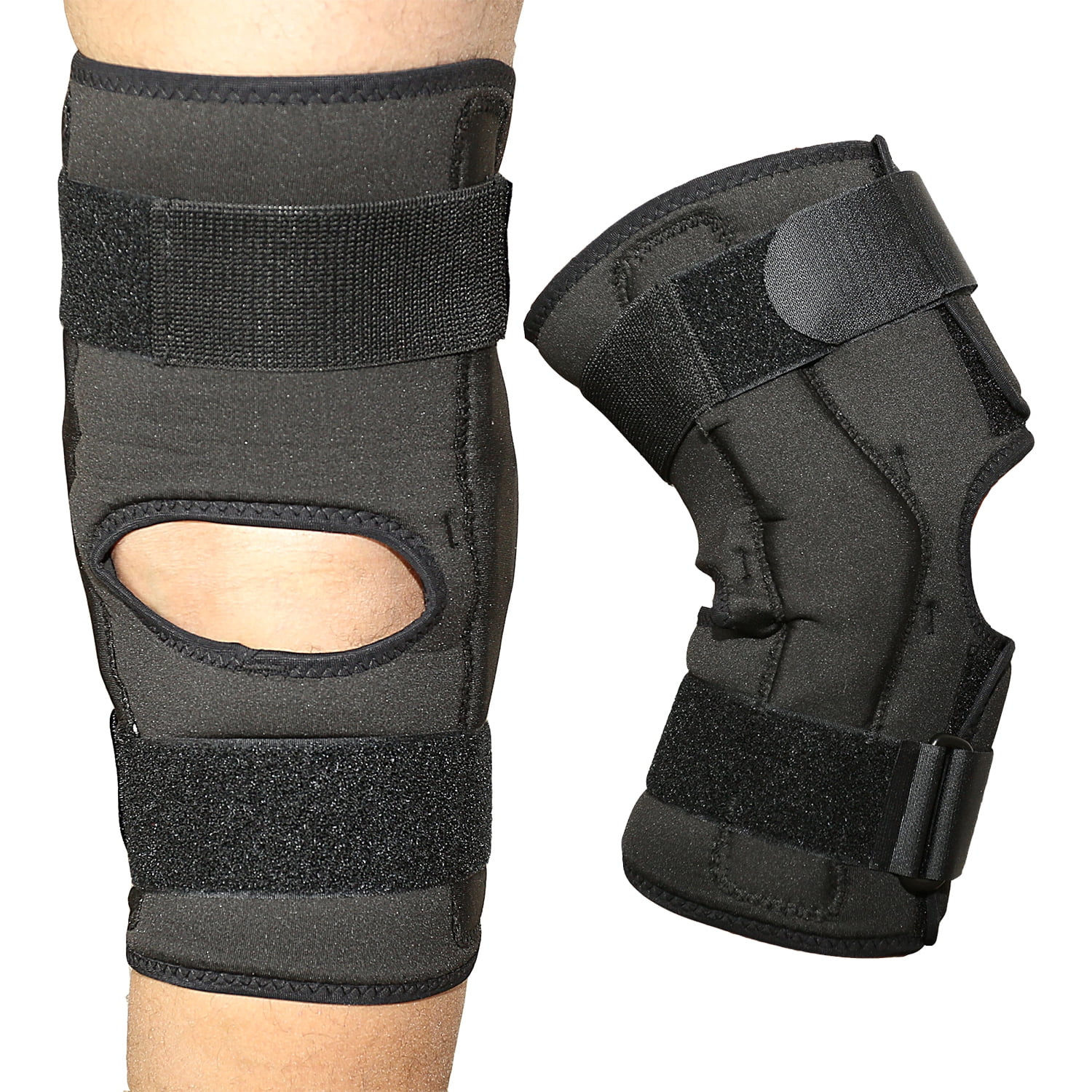 Wrap Around Hinged Knee Brace Removable Hinges Open Popliteal Support