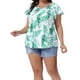 thumbnail image 1 of Blusa de vacaciones de verano de mujer plus size Agnes Orinda con estampado floral, cuello en V atado y mangas cortas con volantes 2X blanca y verde, 1 of 6