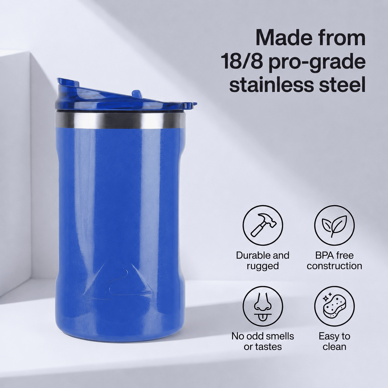 Ozark Trail 16oz Ceramic Lined Stainless Steel Can Tumbler with 2-in-1 Lid,Patriotic blue
