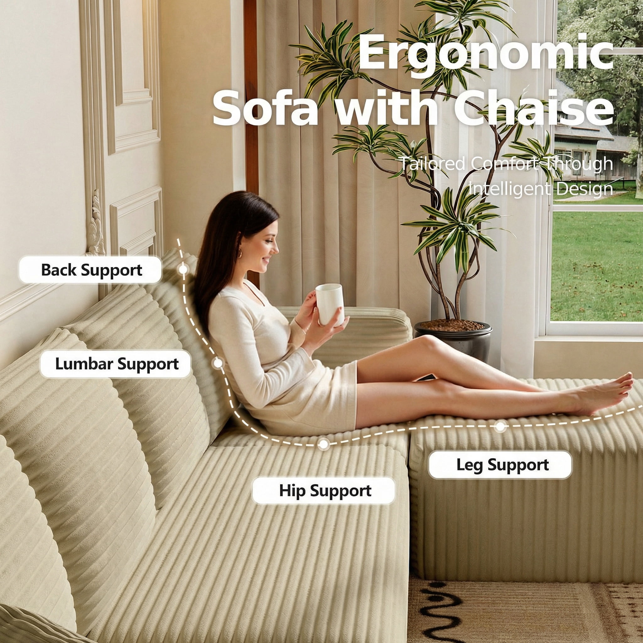 Liaroo 134.7" Sectional Sofa, Boneless Couch, U-Shaped Couches with Chaise No Assembly Required Modular Cloud Sofa for Living Room Apartment Theater Room