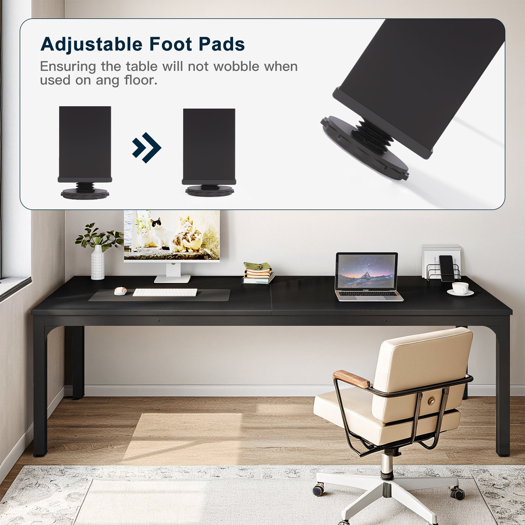 Demi Bonn 78" Farmhouse Dining Table, Wood Rustic Kitchen Table for 8 People, Large Rectangular Dinner Table for Dining Room, Home Office, Living Room Furniture, Black