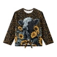 thumbnail image 5 of Xixirimido Cow Sunflower & Leopard Pattern Girls Long Sleeve Shirt Kids Crewneck T-Shirts Trendy 3D Graphic Tie-hem Cute Tees for Fall Winter, Size 5-6, 5 of 7