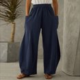 thumbnail image 2 of EDFBUYKRS Female Women Pants Casual Wide Leg Sweatpants Women Tall 32 Inseam Fashion Women Loose Solid Linen Big Pockets Casual Wide Leg Pants Xxxl, 2 of 6