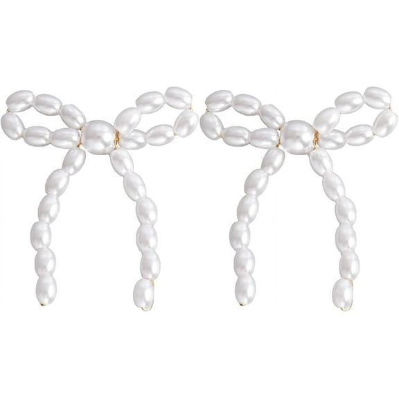 Gold Bow Earrings for Women, Long Tassel Chain Drop Earrings, Trendy Small Bow Earrings, Ribbon Waterfall Dangling Earrings, Pearl Bow Earrings, Sparkly Elegant Bowknot Preppy Jewelry Gifts for Women