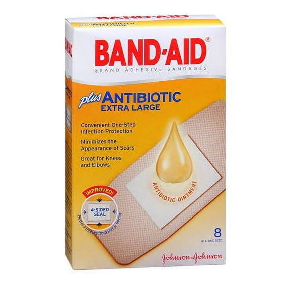 Band-Aid Plus Antibiotic Adhesive Bandages, Extra Large - 8 Each, 2 Pack