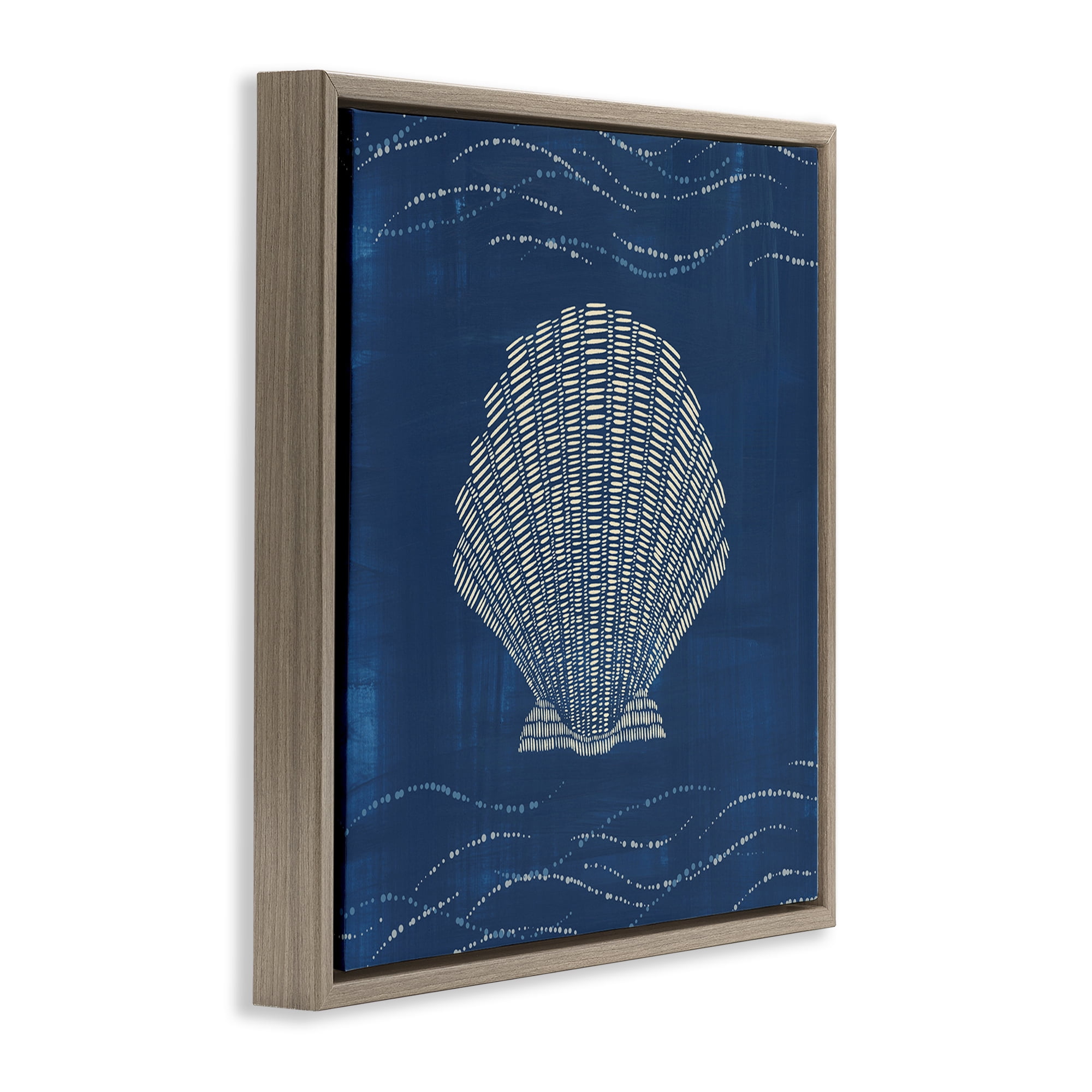 Stupell Industries Clam Shell on Blue Coastal Painting Brown Floater Framed Canvas Art Print Wall Art, 18 x 18
