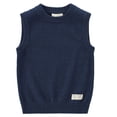 thumbnail image 5 of LUGOGNE Boys Sweater Vest Sleeveless Crew Neck Knit Pullover Fall Winter Warm Layering Knitwear Tops for Kids Children School Uniform Casual Classic Waistcoat Blue,Size 5, 5 of 6