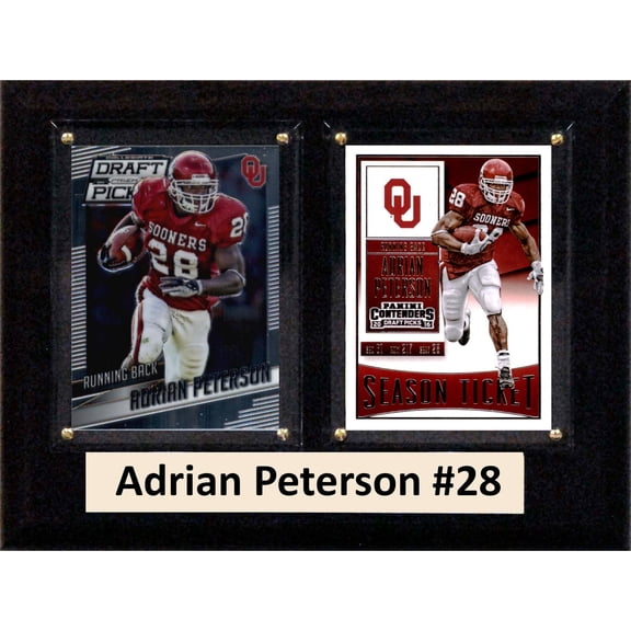 C & I Collectables 68APETERCO 6 x 8 in. Adrian Peterson NCAA Oklahoma Sooners Two Card Plaque