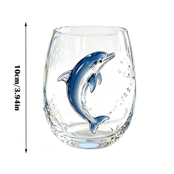 SLYNSHome Stemless Wine Glass Sea Animals Printed Design, Clear Coastal Nautical Tumbler For Wine Water, Ocean Lover Home Bar Decor