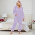 thumbnail image 2 of UJNDER Women's Fuzzy Hoodie Jumpsuit Pajamas Long Sleeve Romper Warm Winter Pajamas for Women Purple M, 2 of 5