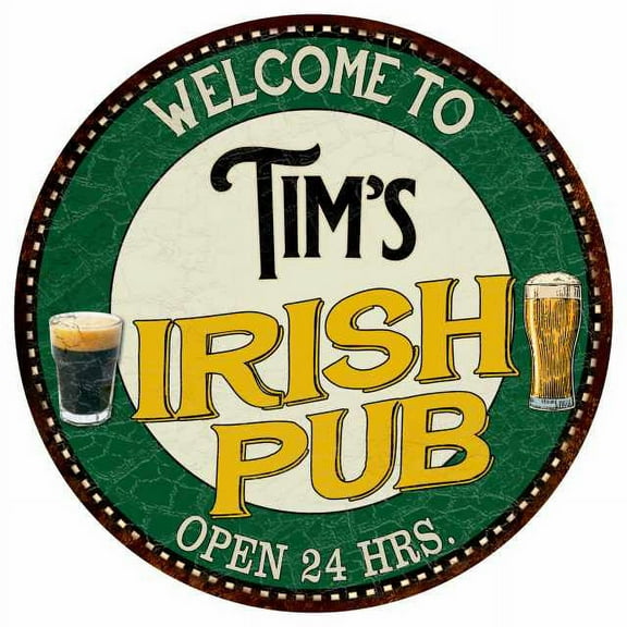 Tim's Irish Pub 14" Round Metal Sign Kitchen Bar Wall Decor 100140036029