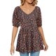 thumbnail image 1 of Camiseta con cuello en V para mujer, mangas abullonadas, camiseta con estampado suave y cómodo para compras diarias, 1 of 6