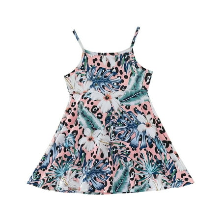 

Girls Toddler Kids Crew Neck Summer Sleeveless Sundress Casual Beach Floral Printed Party Dress Child Leisure Outwear