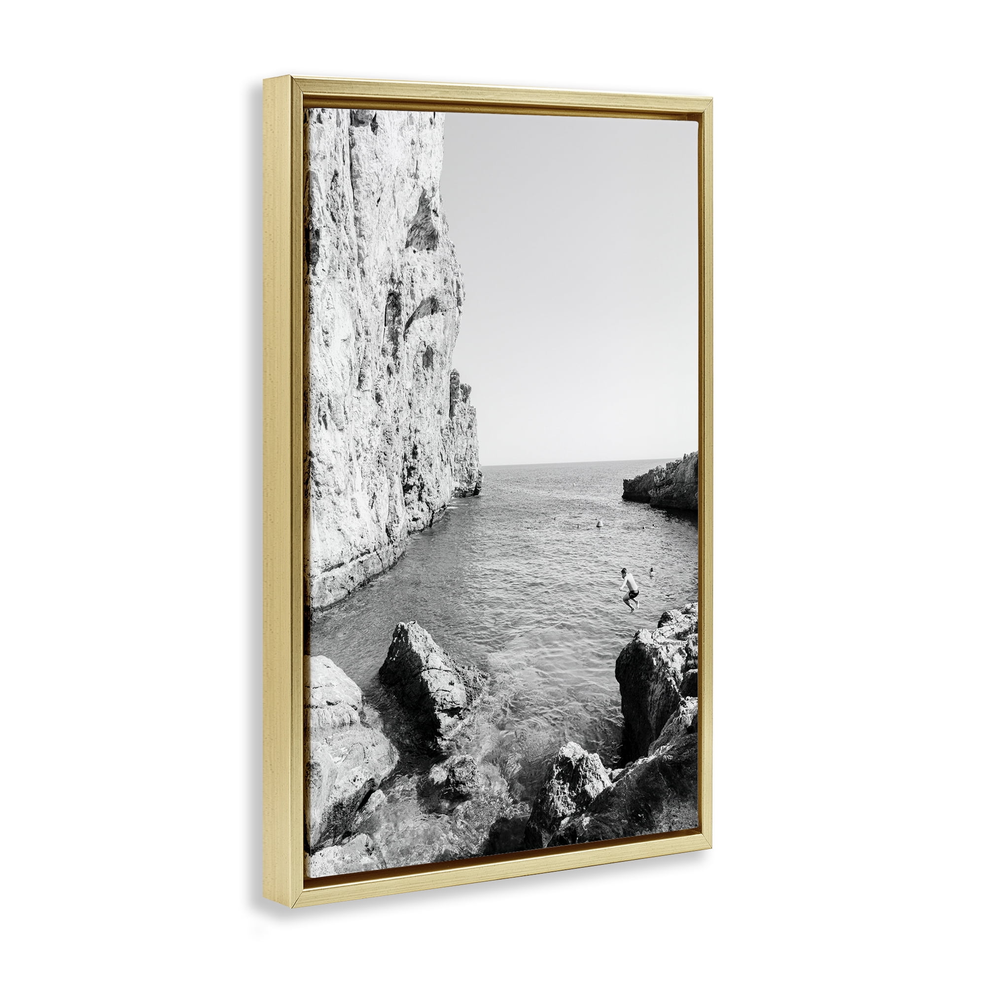 Stupell Industries The Dive Cove Coastal Photography Gold Floater Framed Canvas Art Print Wall Art, 21 x 31
