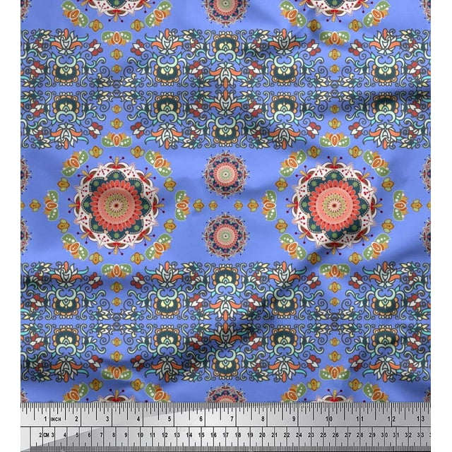 Soimoi Cotton Voile Fabric Floral Mandala Print Fabric by The Yard 42 Inch Wide