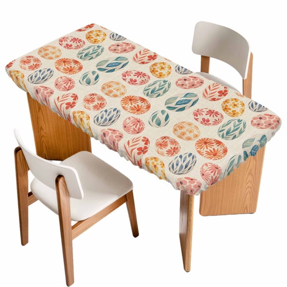 Easter Table Cloths for 3 Foot Rectangle Tables, Country Spring Watercolor Leaves Floral Eggs Patio Waterproof Elastic Fitted Tablecloths, Washable Rectangular Table Cover for Camping