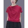 thumbnail image 5 of ClodeEU Women's Ruched Mock Neck Short Sleeve T-Shirt,Slim Fit Crew Neck Tee Red,Women's Plus M, 5 of 5