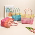 thumbnail image 3 of Colorful hollowed out hand-held woven bag, square large capacity grass woven bag, seaside vacation beach versatile women's bag (pink), 3 of 6