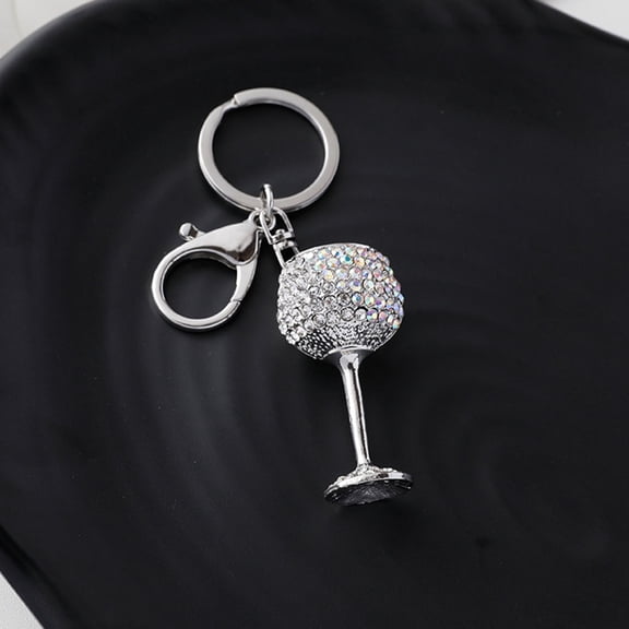 HEMOTON  Goblet Keychain Lobster Clasp Ring for Women Wine Glasses Keychains Lovers Miss Silver
