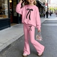thumbnail image 2 of Girls Long Sleeve Tops Flare Pants Sets With Bow Print Elegant Two Piece Outfit Toddler Kid Clothes, 2 of 4